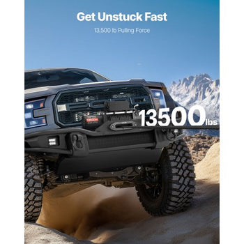 Electric Winch, 13500 lbs Load Capacity, 12V DC Truck Winch with ?3/8 in x 85 ft Synthetic Rope, Wireless & Wired Remote Control, IP55 Waterproof for Towing Off-Road SUV Jeep Trailer Boat