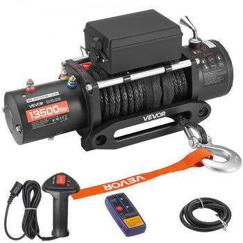 Electric Winch, 13500 lbs Load Capacity, 12V DC Truck Winch with ?3/8 in x 85 ft Synthetic Rope, Wireless & Wired Remote Control, IP55 Waterproof for Towing Off-Road SUV Jeep Trailer Boat