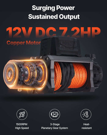 Electric Winch, 13500 lbs Load Capacity, 12V DC Truck Winch with Φ3/8 in x 92 ft Synthetic Rope, Wireless & Wired Remote Control, IP68 Waterproof for Towing Off-Road SUV Jeep Trailer Boat