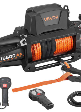 Electric Winch, 13500 lbs Load Capacity, 12V DC Truck Winch with Φ3/8 in x 92 ft Synthetic Rope, Wireless & Wired Remote Control, IP68 Waterproof for Towing Off-Road SUV Jeep Trailer Boat