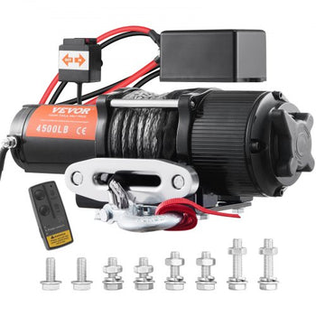 Electric Winch, 12V 4500 lb Load Capacity Nylon Rope Winch, IP55 1/4 x 39ft ATV UTV Winch with Wireless Handheld Remote & Hawse Fairlead for Towing Jeep Off-Road SUV Truck Car Trailer Boat