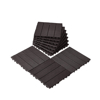 Interlocking Deck Tiles, 10 Pack,12"x12" 10 sq. ft Plastic Waterproof Outdoor Flooring All Weather Use, Patio Floor Decking Covering Tiles for Porch Poolside Balcony Backyard, Dark Brown