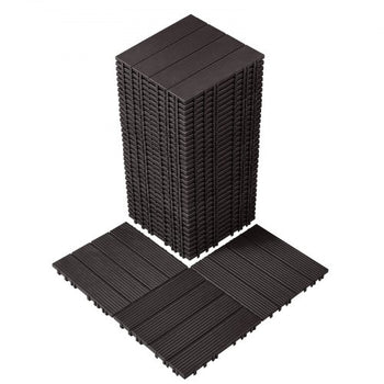 Interlocking Deck Tiles, 36 Pack,11.6"x11.6" 36 sq. ft Plastic Waterproof Outdoor Flooring All Weather Use, Patio Floor Decking Covering Tiles for Porch Poolside Balcony Backyard, Dark Brown