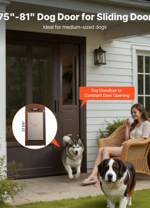 Dog Door for Sliding Glass Door, 75 7/8 to 80 11/16 in Adjustable Height, Aluminum Alloy Frame with Rotating Hinges, Lock Design, 13 5/8 x 23 5/8 in Flap, Sliding Glass Pet Door for Renters