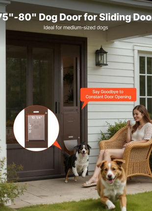 Dog Door for Sliding Glass Door, 75 7/8 to 80 11/16 in Adjustable Height, Aluminum Alloy Frame with Rotating Hinges, Lock Design, 10 1/4 x 16 1/4 in Flap, Sliding Glass Pet Door for Renters