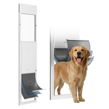 Dog Door for Sliding Glass Door, 75 7/8" to 80 11/16" Adjustable Height, Aluminum Alloy Frame with 3-Layer Flap and Rotating Hinge, for Extra Large-Sized Dogs, Sliding Glass Pet Doors for Renter