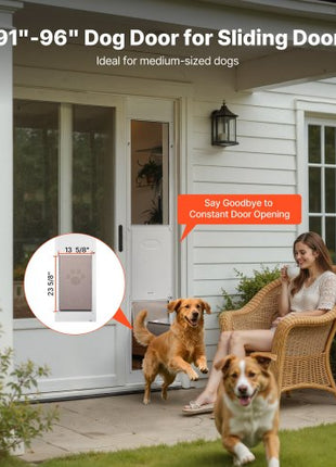 Dog Door for Sliding Glass Door, 91 to 96 in Adjustable Height, Aluminum Alloy Frame with Metal Rotating Hinges, Lock Design, 13 5/8 x 23 5/8 in Flap, Sliding Glass Pet Door for Renters