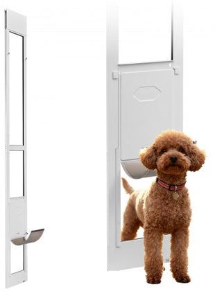 Dog Door for Sliding Glass Door, 91 to 96 in Adjustable Height, Aluminum Alloy Frame with Metal Rotating Hinges, Lock Design, 8 1/4 x 12 1/4 in Flap, Sliding Glass Pet Door for Renters
