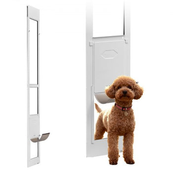 Dog Door for Sliding Glass Door, 91 to 96 in Adjustable Height, Aluminum Alloy Frame with Metal Rotating Hinges, Lock Design, 8 1/4 x 12 1/4 in Flap, Sliding Glass Pet Door for Renters