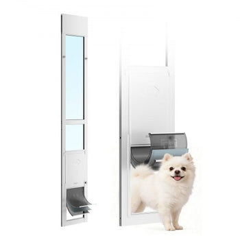 Dog Door for Sliding Glass Door, 75 7/8" to 80 11/16" Adjustable Height, Aluminum Alloy Frame with Flap, Rotating Hinge, Lock Design, for Medium-Sized Dogs, Sliding Glass Pet Doors for Renters