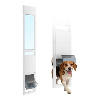 Dog Door for Sliding Glass Door, 75 7/8" to 80 11/16" Adjustable Height, Aluminum Alloy Frame with Flap and Rotating Hinge, Lock Design, for Large-Sized Dogs, Sliding Glass Pet Doors for Renters