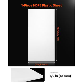 HDPE Plastic Sheet Board, 1 Pack High Density Polyethylene Sheet Plastic Panel, 24 x 48 Inch 1/2 Inch Thick Customizable Plastic Panels, for DIY Crafts, Heavy Duty Industrial Equipment, White
