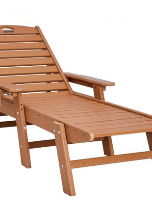 Chaise Lounge Chair, 400 lbs Weight Capacity, 6 Positions Adjustable Patio Lounge Chair, Outdoor HDPE Lounge Chair with Backrest & Cup Holder, for Pool Poolside Deck Backyard Lawn, Brown