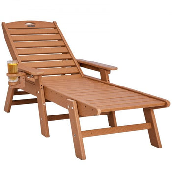 Chaise Lounge Chair, 400 lbs Weight Capacity, 6 Positions Adjustable Patio Lounge Chair, Outdoor HDPE Lounge Chair with Backrest & Cup Holder, for Pool Poolside Deck Backyard Lawn, Brown