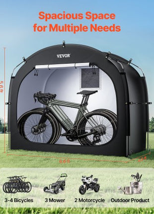 Bike Storage Tent, 3 to 4 Bikes, Outdoor Spacious Bike Storage Tent with Ventilated Window, Waterproof Easy-to-Install Bike Tent with High Strength Fiberglass & Dual Zippers, Fit for Bicycle
