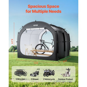 Bike Storage Tent, 5 Bikes, Outdoor Spacious Bike Storage Tent with Ventilated Window, Waterproof Easy-to-Install Bike Tent with High Strength Fiberglass & Dual Zippers, Fit for Bicycle