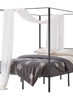 Full Size Canopy Bed Frame, Metal Canopy Bed with Four Posters Design, Heavy Duty Steel Slats Support, Underbed Storage Space, No Box Spring Needed, Easy Assembly, Black
