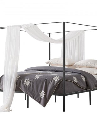 King Size Canopy Bed Frame, Metal Canopy Bed with Four Posters Design, Heavy Duty Steel Slats Support, Underbed Storage Space, No Box Spring Needed, Easy Assembly, Black
