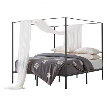 King Size Canopy Bed Frame, Metal Canopy Bed with Four Posters Design, Heavy Duty Steel Slats Support, Underbed Storage Space, No Box Spring Needed, Easy Assembly, Black