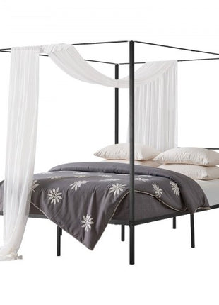 Queen Size Canopy Bed Frame, Metal Canopy Bed with Four Posters Design, Heavy Duty Steel Slats Support, Underbed Storage Space, No Box Spring Needed, Easy Assembly, Black
