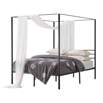 Queen Size Canopy Bed Frame, Metal Canopy Bed with Four Posters Design, Heavy Duty Steel Slats Support, Underbed Storage Space, No Box Spring Needed, Easy Assembly, Black