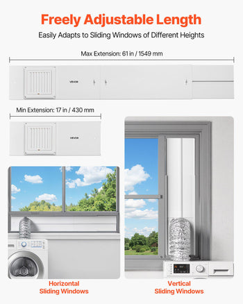 Dryer Vent Window Kit, Fits 4-Inch Exhaust Hoses, Adjustable Length for Adapts Sliding Windows of Different Heights, Sturdy PVC and PP Materials, Dual Protections & Multi-layer Sealing Design