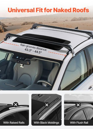 Roof Rack Cross Bars, Universal Fit for Naked Roofs Without Raised Rails/Flush Rail/Black Moldings, 165 LBS Capacity, Lockable Heavy Duty Aluminum Crossbar Racks Roof Rail Rooftop Luggage Canoe