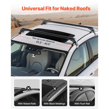 Roof Rack Cross Bars, Universal Fit for Naked Roofs Without Raised Rails/Flush Rail/Black Moldings, 165 LBS Capacity, Lockable Heavy Duty Aluminum Crossbar Racks Roof Rail Rooftop Luggage Canoe