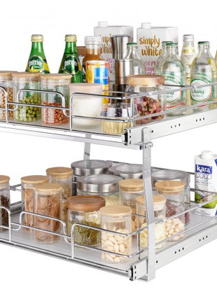 2 Tier 20"Wx21"Dx15"H Pull Out Cabinet Organizer, Heavy Duty Slide Out Pantry Shelves, Steel Roll Out Drawers, Sliding Drawer Storage for Home, 21.5"Wx22"Dx18"H Install Size for Cabinet