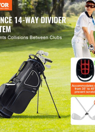 Golf Cart Bag with 14 Way Organizer Divider Top, 35 11 Pockets Premium Cart Bag with Stand, Durable Golf Bags with Handles & Dust Cover & Detachable Dual Strap for Men & Women, Black White