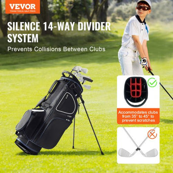 Golf Cart Bag with 14 Way Organizer Divider Top, 35 11 Pockets Premium Cart Bag with Stand, Durable Golf Bags with Handles & Dust Cover & Detachable Dual Strap for Men & Women, Black White