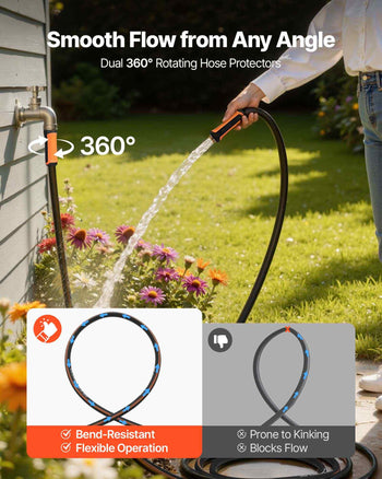 Garden Hose, 25 ft 5/8" Heavy Duty 4-Layer Rubber Water Hose, 150PSI Working & 600PSI Burst, Flexible & Non-kink Outdoor Waterhose with 3/4" Fitting, Lightweight Hoses for Gardening Cleaning