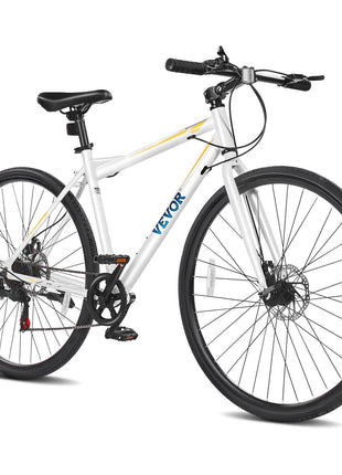 Hybrid Bike, Lightweight Aluminum Frame Bike, 700c Wheel Men Women Hybrid Bicycle, Step-Over Adult Urban City Commuter Bikes, with 7 Speed, Alloy Adjustable Stem, Disc Brakes, Adjustable Seat