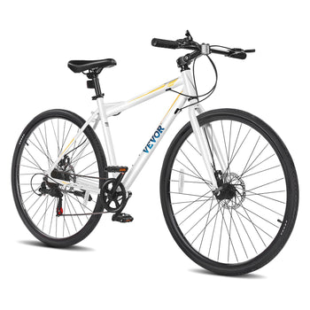 Hybrid Bike, Lightweight Aluminum Frame Bike, 700c Wheel Men Women Hybrid Bicycle, Step-Over Adult Urban City Commuter Bikes, with 7 Speed, Alloy Adjustable Stem, Disc Brakes, Adjustable Seat