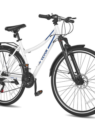 Hybrid Bike, Lightweight Aluminum Frame Bike, 700c Wheel Men and Women Hybrid Bicycle, Step-Through Adult Urban City Commuter Bikes, 21-Speed Shimano Drivetrain, Dual Brakes, Front Suspension
