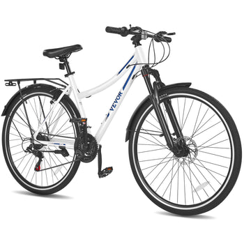 Hybrid Bike, Lightweight Aluminum Frame Bike, 700c Wheel Men and Women Hybrid Bicycle, Step-Through Adult Urban City Commuter Bikes, 21-Speed Shimano Drivetrain, Dual Brakes, Front Suspension