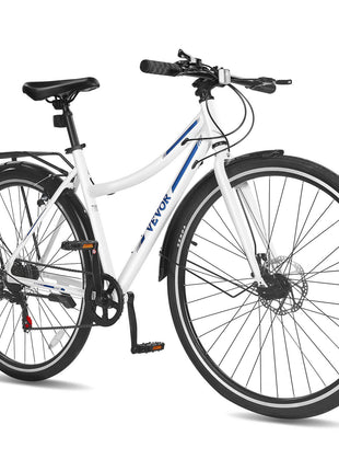 Hybrid Bike, Lightweight Aluminum Frame Bike, 700c Wheel Men and Women Hybrid Bicycle, Step-Through Adult Urban City Commuter Bikes with 7-Speed Shimano Drivetrain, Dual Brake, Adjustable Seat