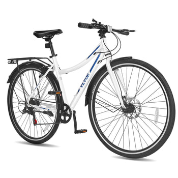 Hybrid Bike, Lightweight Aluminum Frame Bike, 700c Wheel Men and Women Hybrid Bicycle, Step-Through Adult Urban City Commuter Bikes with 7-Speed Shimano Drivetrain, Dual Brake, Adjustable Seat