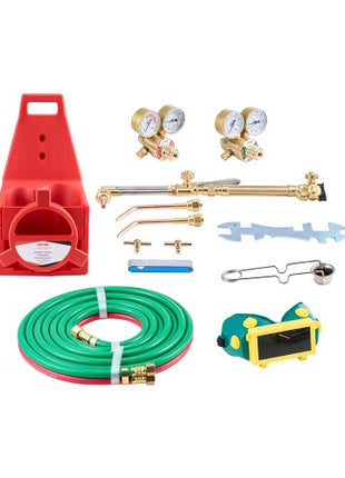 Oxygen Acetylene Torch Kit, Gas Welding Cutting Torch Kit, 14PCS Portable Oxy Acetylene Brazing Set with 177'' Twin-Hose, Cutting Nozzle, 2 Welding Tips & Cylinder Holder (without Gas Cylinder)