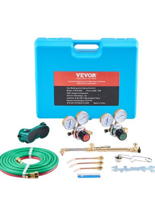 Oxygen Acetylene Torch Kit, Gas Welding Cutting Torch Kit, 14PCS Portable Oxy Acetylene Brazing Set with 177'' Long Twin-Hose, Cutting Nozzle, 3 Welding Tips & Carry Case (without Gas Cylinder)