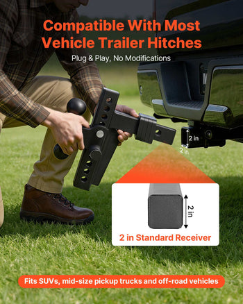 Adjustable Trailer Hitch, Fit 2 Inch Receiver, Trailer Hitch Mount with 2 Inch & 2-5/16 Inch Balls, 18500 lbs GTW, 8 Inch Drop, Towing Ball Mounts for RVs, Off-Road Vehicles and Trucks, Black