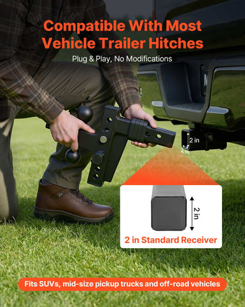 Adjustable Trailer Hitch, Fit 2 Inch Receiver, Trailer Hitch Mount with 2 Inch & 2-5/16 Inch Balls, 15000 lbs GTW, 6 Inch Drop, Towing Ball Mounts for RVs, Off-Road Vehicles and Trucks, Black