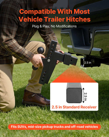 Adjustable Trailer Hitch, Fit 2.5 Inch Receiver, Trailer Hitch Mount with 2 Inch & 2-5/16 Inch Balls, 18500 lbs GTW, 10 Inch Drop, Towing Ball Mounts for RVs, Off-Road Vehicles and Trucks, Black