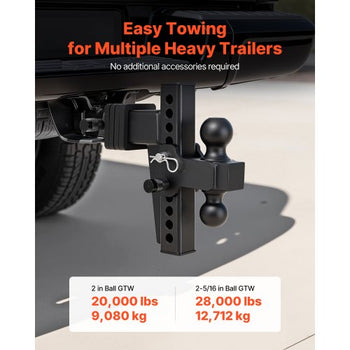 Adjustable Trailer Hitch, Fit 2.5 Inch Receiver, Trailer Hitch Mount with 2 Inch & 2-5/16 Inch Balls, 28000 lbs GTW, 8 Inch Drop, Towing Ball Mounts for RVs, Off-Road Vehicles and Trucks, Black