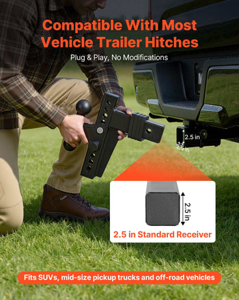 Adjustable Trailer Hitch, Fit 2.5 Inch Receiver, Trailer Hitch Mount with 2 Inch & 2-5/16 Inch Balls, 28000 lbs GTW, 8 Inch Drop, Towing Ball Mounts for RVs, Off-Road Vehicles and Trucks, Black