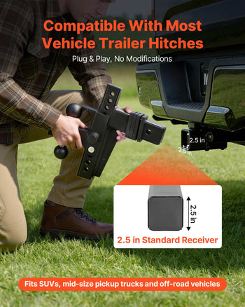 Adjustable Trailer Hitch, Fit 2.5 Inch Receiver, Trailer Hitch Mount with 2 Inch & 2-5/16 Inch Balls, 21000 lbs GTW, 9 Inch Drop, Towing Ball Mounts for RVs, Off-Road Vehicles and Trucks, Black