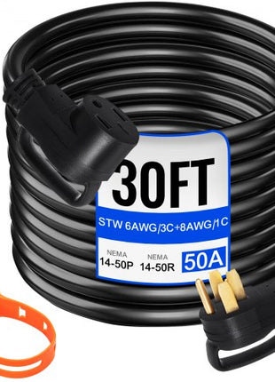 Heavy Duty 30 ft 50 Amp RV Extension Cord Power Supply Cable w/Molded Connector&Handles 125 / 250V