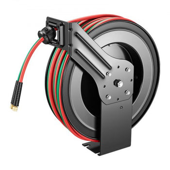 Retractable Welding Hose Reel, 1/4 Inch x 100FT Twin Oxygen Acetylene Rubber Hose Max 300PSI - R Grade, Ceiling/Wall Mount Heavy Duty Steel Hose Reel Auto-Rewind, Ideal for Workshops Garages