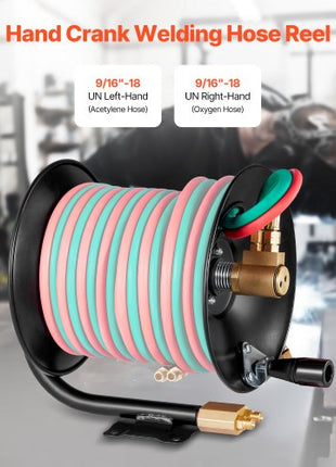 Welding Hose Reel, Hand Crank Rewind Hose Reel with 3FT Lead-in Hose and 9/16"-18 B Fittings, Ceiling/Wall Mount Heavy Duty Steel Reel for Workshops Garages (Welding Hose Not Included)