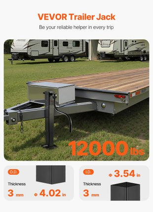 Trailer Jack, 12000 lbs Dynamic Load Capacity, Weld-on Pipe-Mount Swivel Trailer Jack with Ergonomic Handle, 12.6-inch Vertical Travel, Suitable for RV, Horse, Utility, Camping, Yacht Trailers